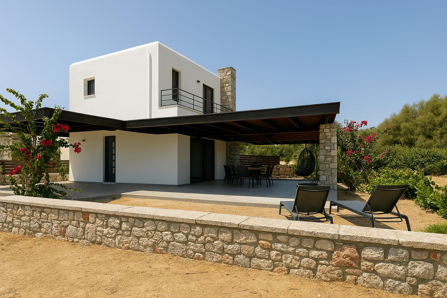 Bahçeden villa; pergola ve asma koltuk